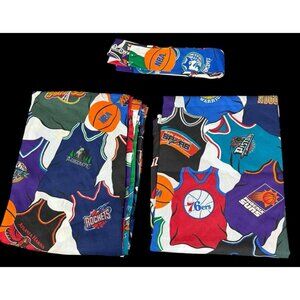 SET (2) Vintage 1990s NBA Basketball Curtain Panels w/ Tie Backs PAIR Jerseys